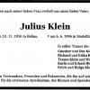 Klein julius 1916-1996 Todesanzeige